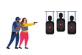 african american man instructor help to woman with gun shooting range vector