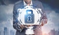 African American man laptop, digital security Royalty Free Stock Photo