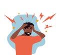 African American Man with a morning migraine clutching his head