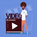 African American Man Over Vlogger Channel Screen Modern Video Blogger Vlog Creator