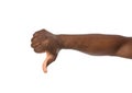 African-American man showing thumb down gesture on white background Royalty Free Stock Photo