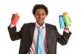 African American man spraying graffiti Royalty Free Stock Photo