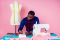 African American man tailor seamstress workshop stylish male model clothes designer the process of creating a new