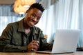 African american man using computer Royalty Free Stock Photo