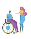 An African American man in a wheelchair and a European girl with a prosthetic leg, a vector stock illustration as a concept of Royalty Free Stock Photo
