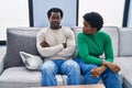 African american man and woman couple arguing for problem at home Royalty Free Stock Photo