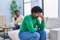 African american man and woman couple arguing for problem at home Royalty Free Stock Photo