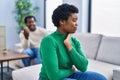 African american man and woman couple arguing for problem at home Royalty Free Stock Photo