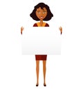 African American manager woman holding sign or banner isolated o Royalty Free Stock Photo