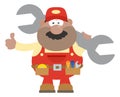 African American Mechanic Cartoon Character Holding Huge Wrench And Giving A Thumb Up Flat Syle Royalty Free Stock Photo