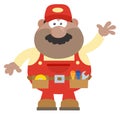 African American Mechanic Cartoon Character Waving For Greeting Flat Style Royalty Free Stock Photo