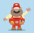 African American Mechanic Cartoon Character Waving For Greeting Flat Style Royalty Free Stock Photo