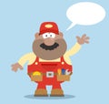 African American Mechanic Cartoon Character Waving For Greeting Flat Style Royalty Free Stock Photo