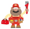 African American Mechanic Cartoon Character With Wrench And Tool Box Flat Style Royalty Free Stock Photo