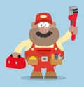 African American Mechanic Cartoon Character With Wrench And Tool Box Flat Style Royalty Free Stock Photo