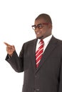 African American model in gray business suit pointing his finger Royalty Free Stock Photo