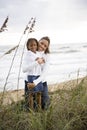 African-American mother and daughter at beach