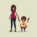 African-American mother with her child schoolboy. Vector illustration