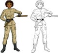 African American Nunchuck girl in military uniform