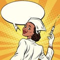 African American nurse with a syringe for vaccination