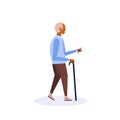 African american old man walking stick using smartphone elderly grandfather walk isolated cartoon character full length Royalty Free Stock Photo