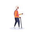 African american old man walking stick using smartphone elderly grandfather walk isolated cartoon character full length