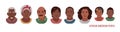 African American People Head Avatar Set. Different Characters. Man Woman and Children Portrait Cartoon Illustration. Children