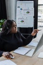 african american plus size operator in Royalty Free Stock Photo