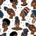 African American pretty girls. Vector Illustration of Black Woman with glossy lips and turban. Great for avatars Royalty Free Stock Photo