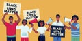 African american protesting people with posters. Black lives matter, fight for rights concept. Vector illustration