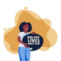 African american protesting woman with poster. Black lives matter, fight for rights concept. Vector illustration