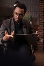 African american psychologist talking to partners at couple therapy Royalty Free Stock Photo