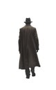 African american retro private detective man walking away. Noir vintage silhouette.