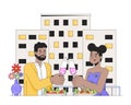 African american romantic couple dining line cartoon flat illustration