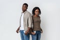 African american sad couple demonstrating empty pockets Royalty Free Stock Photo