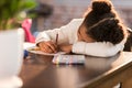 African american schoolgirl doing homework Royalty Free Stock Photo