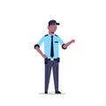 African american security guard man in uniform point to something police officer male cartoon character full length flat Royalty Free Stock Photo