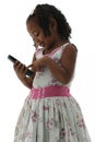 African American Small Girl in Dress with Phone