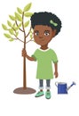 African-american smiling girl planting a tree.