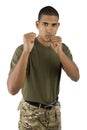 African American Soldier holding up fists Royalty Free Stock Photo