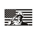 African American Soldier Saluting USA Stars and Stripes Flag Circle Retro Royalty Free Stock Photo