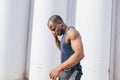 African American sportsman or jogger. black man listening to music Royalty Free Stock Photo