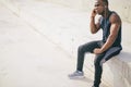 African American sportsman or jogger. black man listening to music Royalty Free Stock Photo