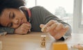 African American student doing activity playing block wooden for development together in the classroom Royalty Free Stock Photo