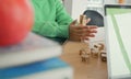 African American student doing activity playing block wooden for development together with enjoy and fun in the classroom Royalty Free Stock Photo