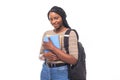 African American student girl holding books isolated on white background Royalty Free Stock Photo