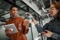 African american student holding digital tablet