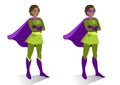 African American superhero woman in costume and mask standing