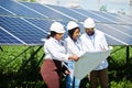 African american technician checks the maintenance of the solar panels.