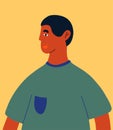 African american teen in t-shirt. Profile portrait of male cartoon character. Concept of tolerance for BLM. Flat vector.